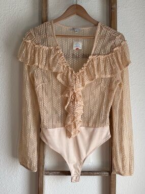 Blāshe Ivory Sheer Lace Bodysuit NWT Sz: Med